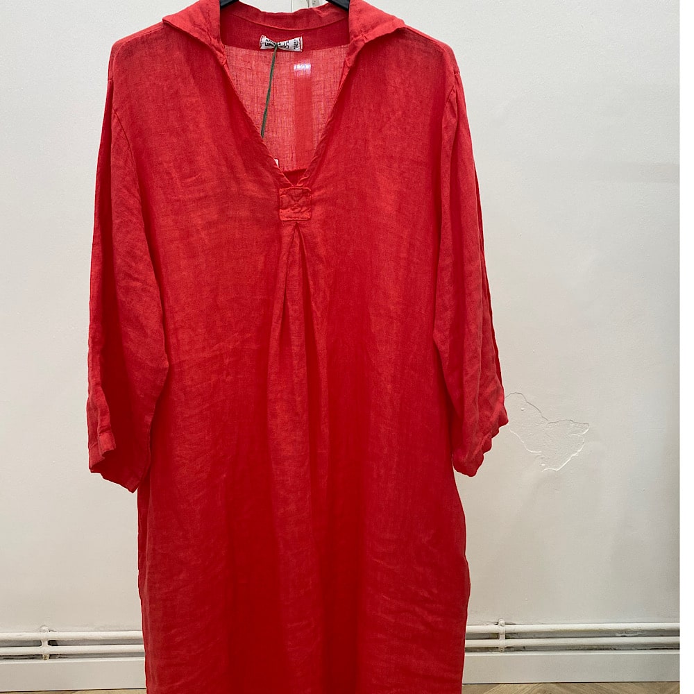 VESTIDO MIDI LINO CON CUELLO